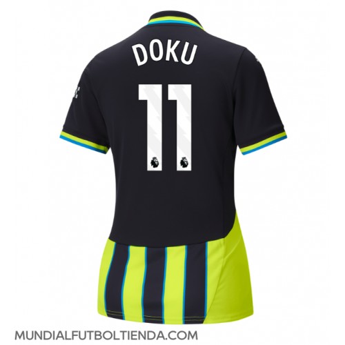 Camiseta Manchester City Jeremy Doku #11 Segunda Equipación Replica 2024-25 para mujer mangas cortas